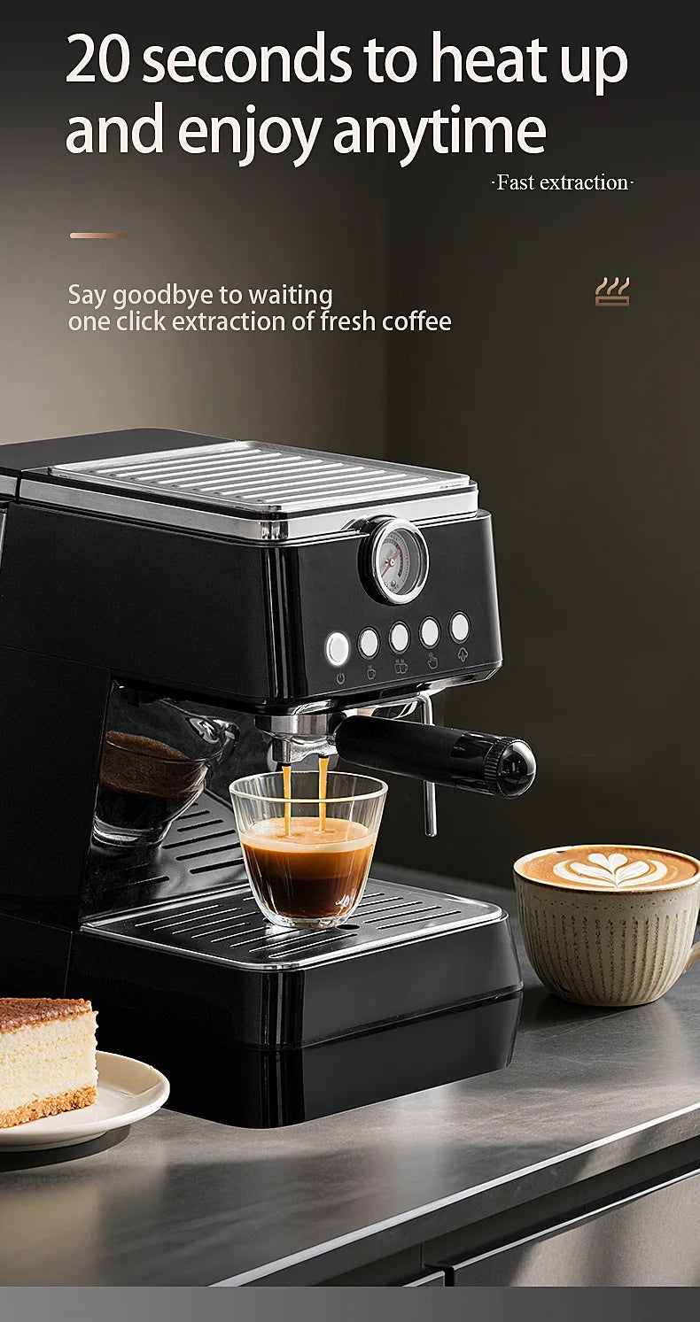 2026 Semi-automatic household coffee machine with high-pressure extraction, frothing and grinding integrated functions