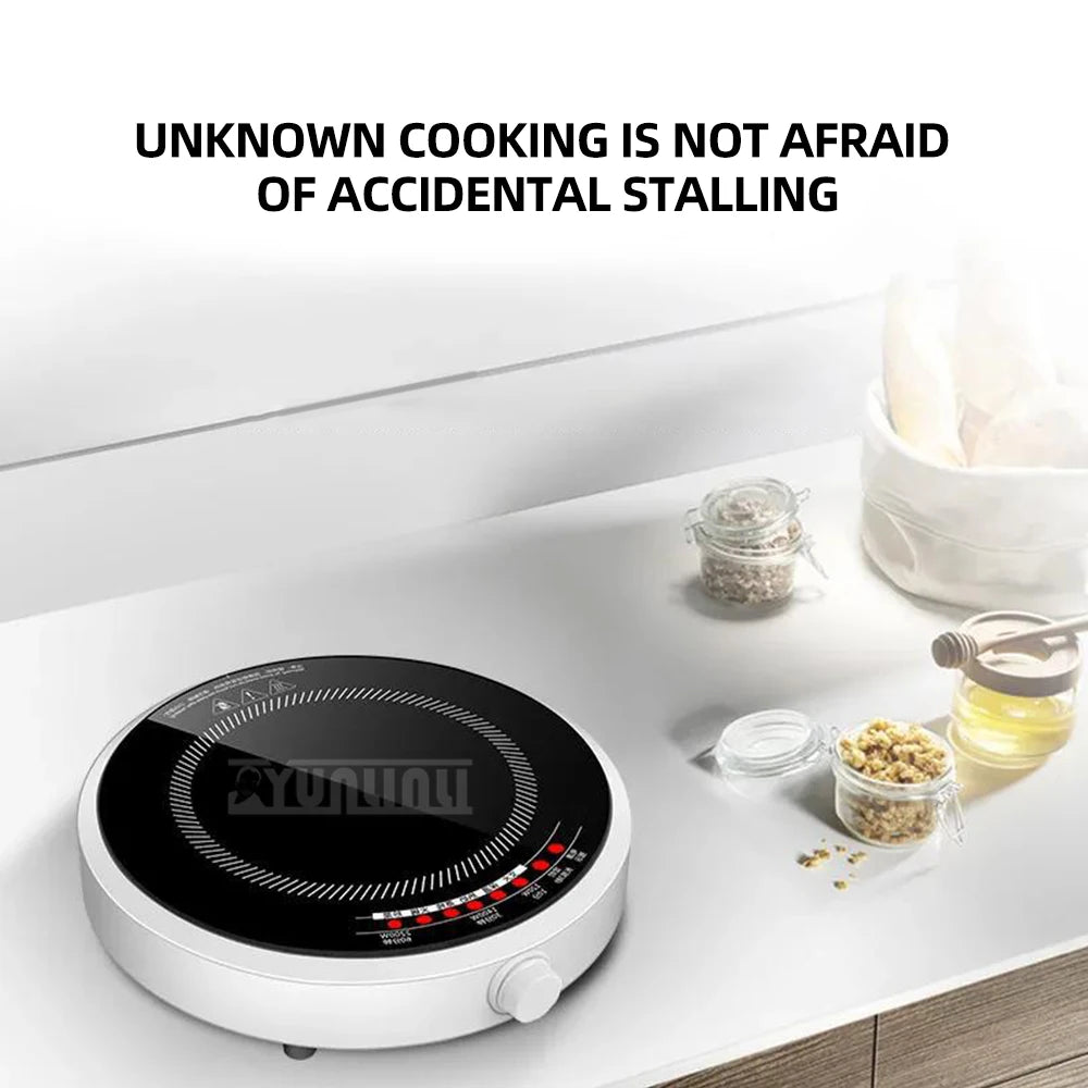 Round Smart Induction Cooker Household 2200W Inductions Kochplatte High Power Portable Cooktop Black Microcrystalline Panel