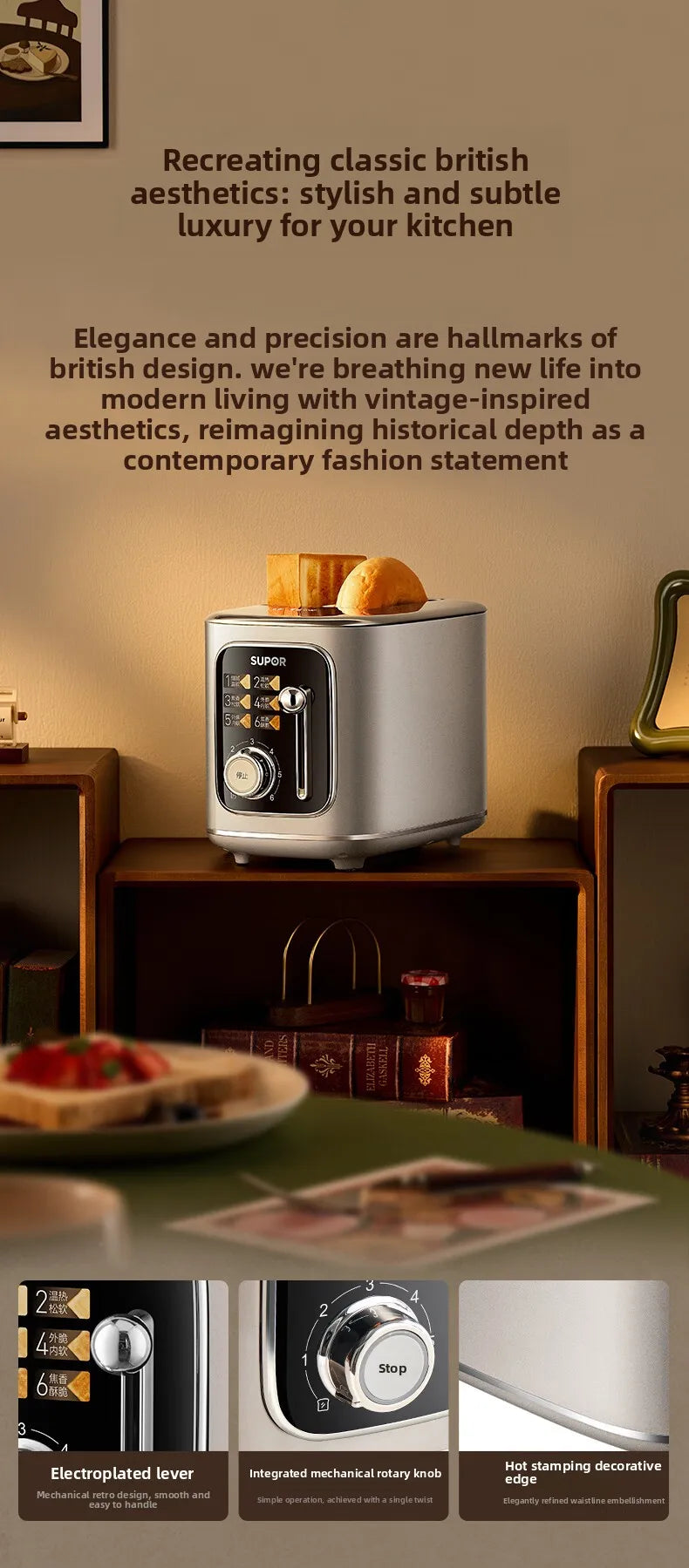 37mm Wide Slot Stainless Steel 2 Slice Toaster with Warming Rack Adjustable Browning Pop Up Breakfast Bread Toaster 토스터기