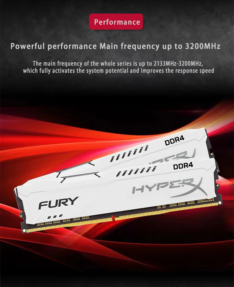 HyperX Fury Memory RAM DDR4 4GB 8GB 16GB 3600MHz 3200MHz 2666MHz 2400MHz 2133MHz Desktop Memory DIMM PC4-25600 21300 1.2V 288Pin