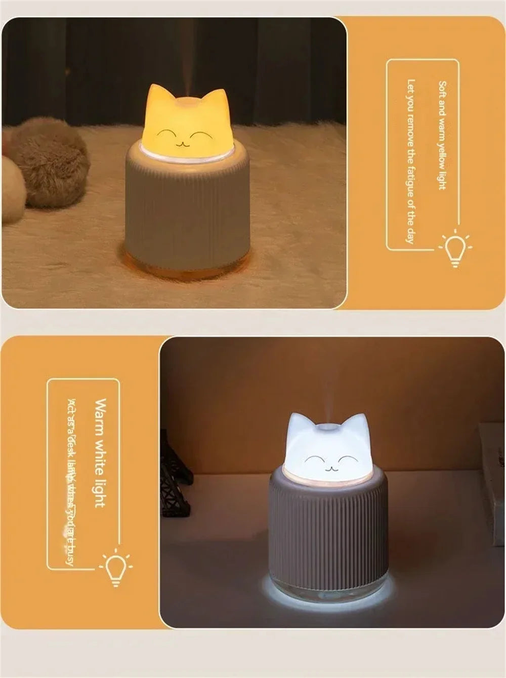 Mini Humidifier-Cute Cat Mist Humidifier for Kids Bedroom Small Ultrasonic humidifier for Home Car Office with USB 2 LED Colors