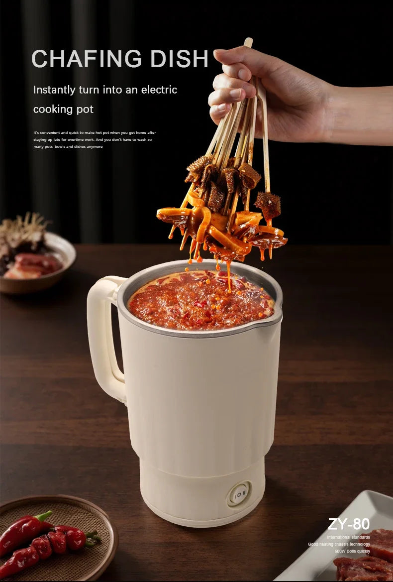 600ML Mini Portable Electric Kettle, Food-Grade Stainless Steel, Travel Foldable Boiling Pot & Noodle Pot