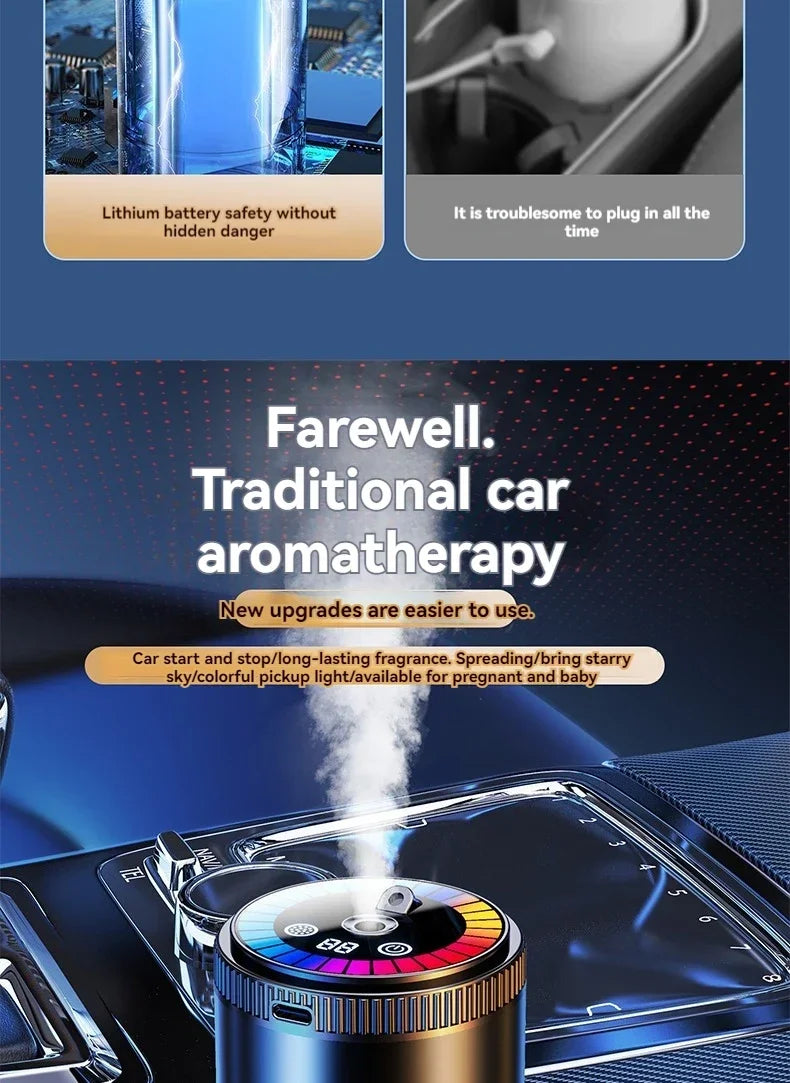 Smart Car Aroma Diffuser Rechargeable Air Freshener Auto On Off 5 Modes Starry Sky Ambient Light USB Car Purifier Humidifier