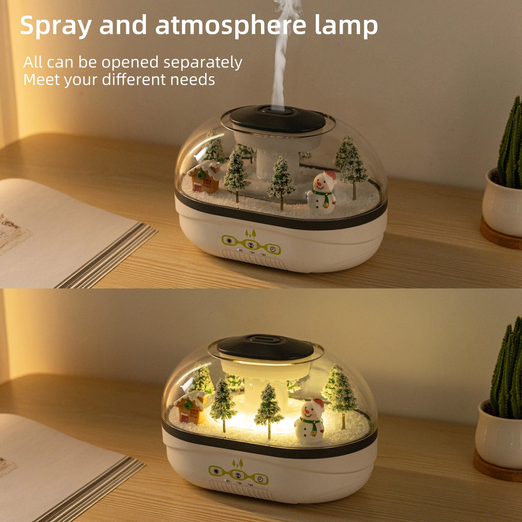 Snowman Landscape Aroma Humidifier with Colorful Led Light Essential Oil Diffuser Ultrasonic Raindrop Air Humidifier for Home