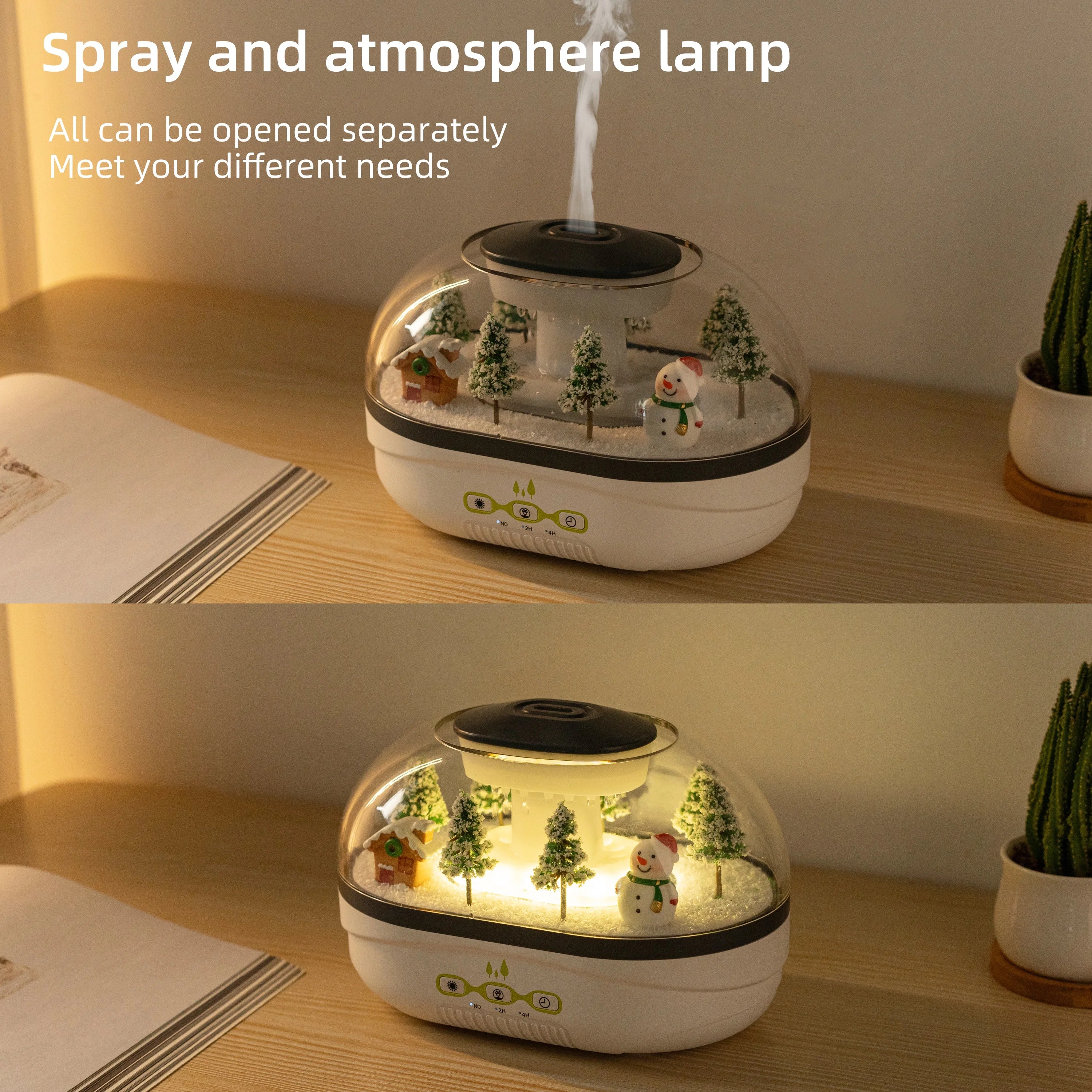 Snowman Landscape Aroma Humidifier with Colorful Led Light Essential Oil Diffuser Ultrasonic Raindrop Air Humidifier for Home