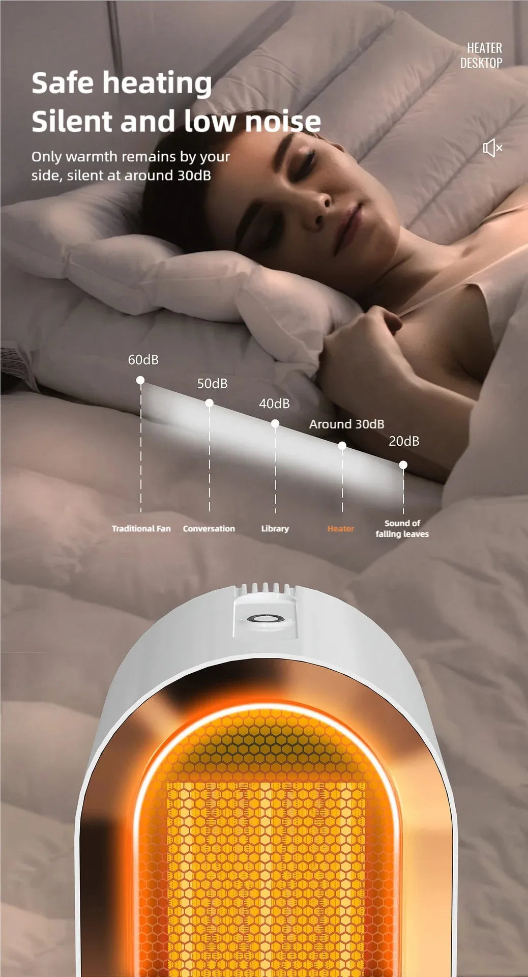 2025 New1200W Portable Electric Heater Mini Desktop Fan Heater Smart Warm Air Machine Home Bedroom Office Winter Heater