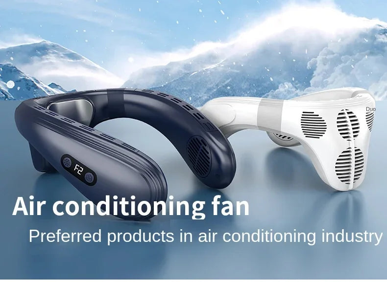 New Portable Neck Fan 5200mAh Neck Air Conditioner Rechargeable Semiconductor Cooling Fan Outdoor Personal Fan Wearable Cooler