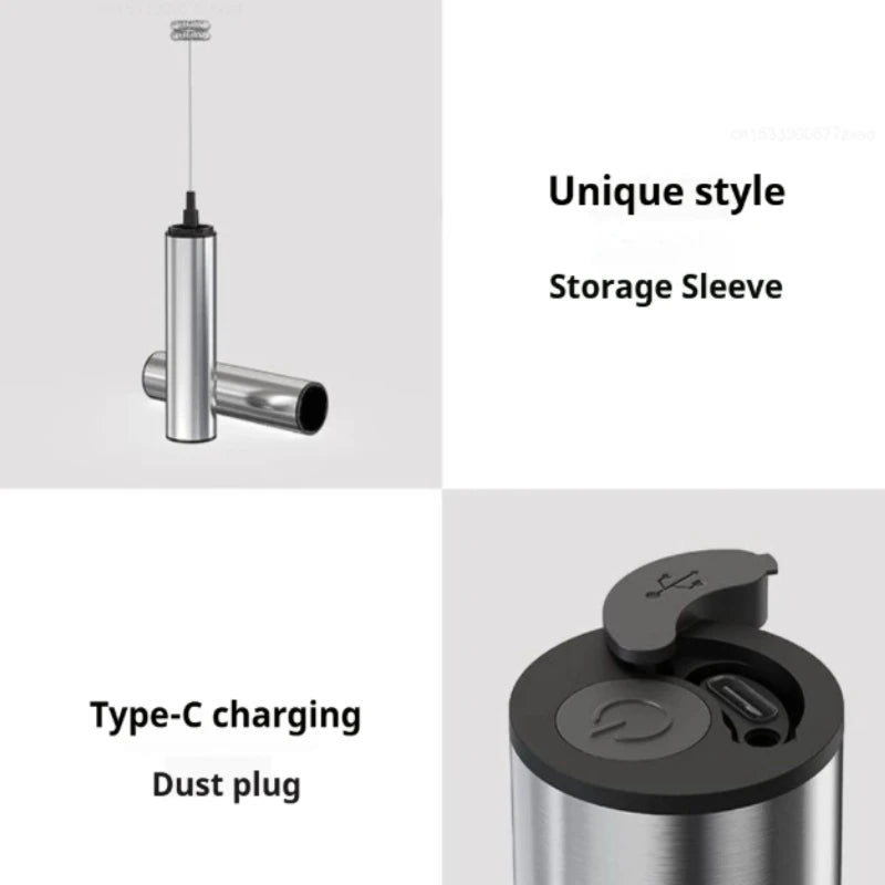 New Electric Milk Frother Household 3 Speeds Rechargeable Coffee Blender Covered Storage for Milk Drink Coffee Cooking Tool