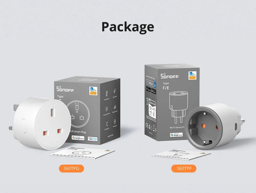 SONOFF S60  EU/UK WiFi Smart Plug with Power Monitor Outlet  Smart Socket Overload Protection Timer for Alexa Google Home Alice
