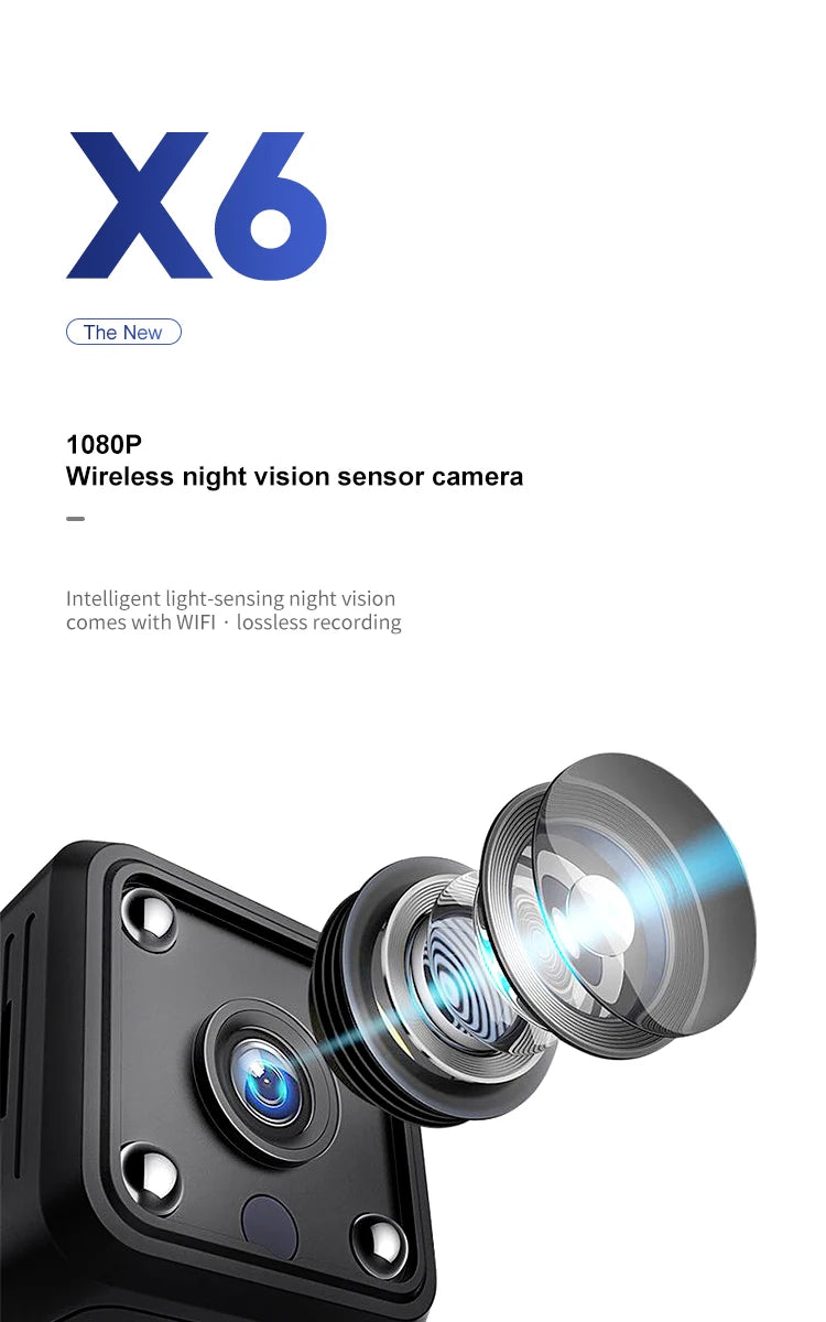 X6 Mini IP Camera WiFi Sports Camera HD 1080P Wireless Security Surveillance Built-in Battery Night Vision Smart Home Micro Cam