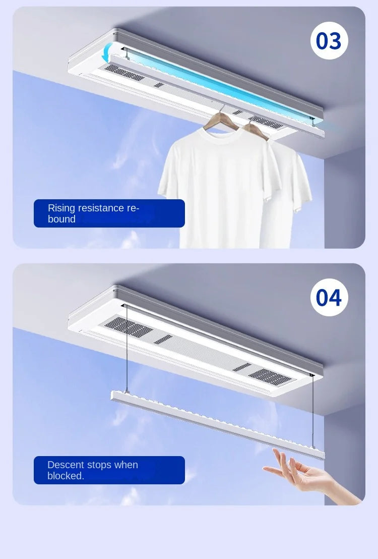 Smart Automatic Ceiling-Mounted Intelligent Lift Electric Laundry Dryer Supply Foldable Clothes Drying Rack for Balcony