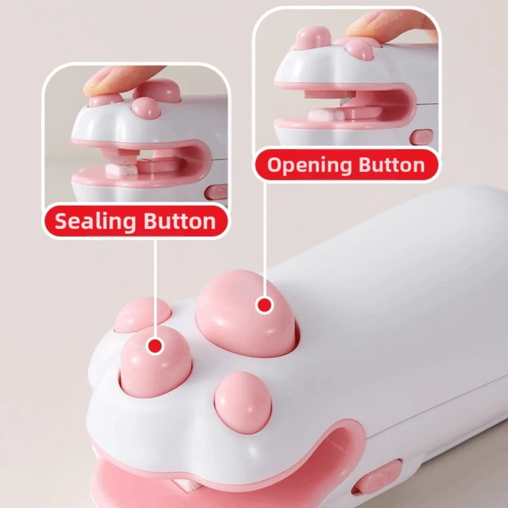Mini Cat Paw Snack Bag Sealer Type-C Charging Built-in Cutter Food Bag Sealer Magnetic Back Heat Sealing Mini Sealing Machine
