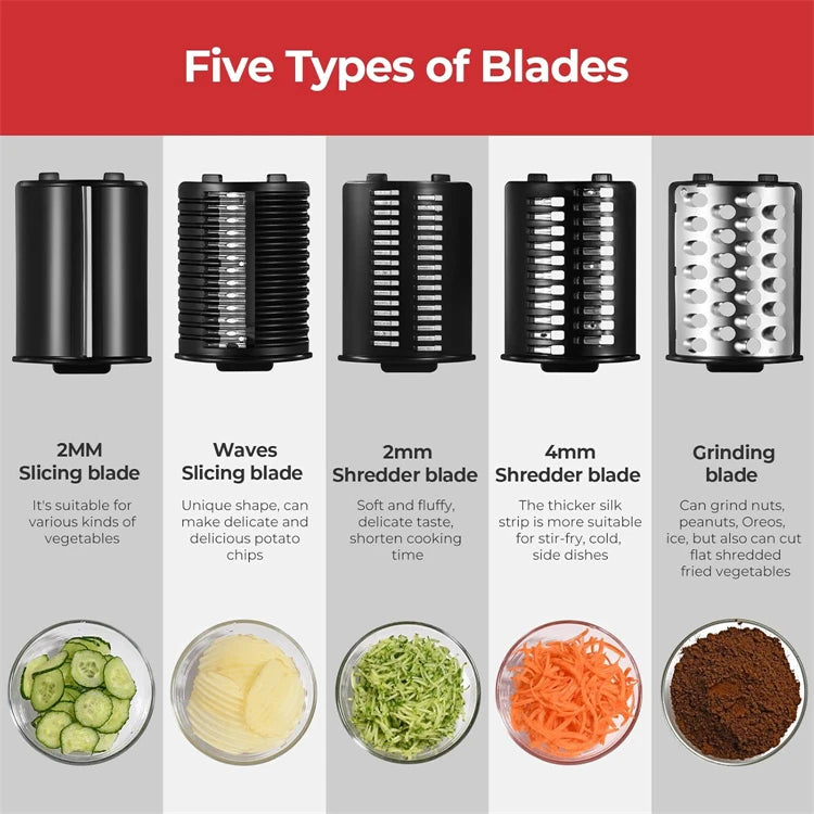 250W 5 in 1 Electric Vegetable Slicer Shredder Automatic Salad Shooter Machine Cheese Grater Carrot Cabbage Cutter