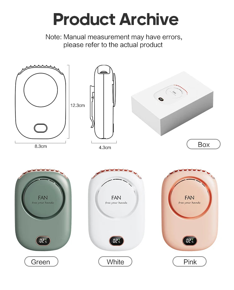 Portable Hanging Neck Fan Mini Cooling Waist Fans Bladeless USB Rechargeable Sports Cooler Fan 1800mAh For Outdoor Sports Travel