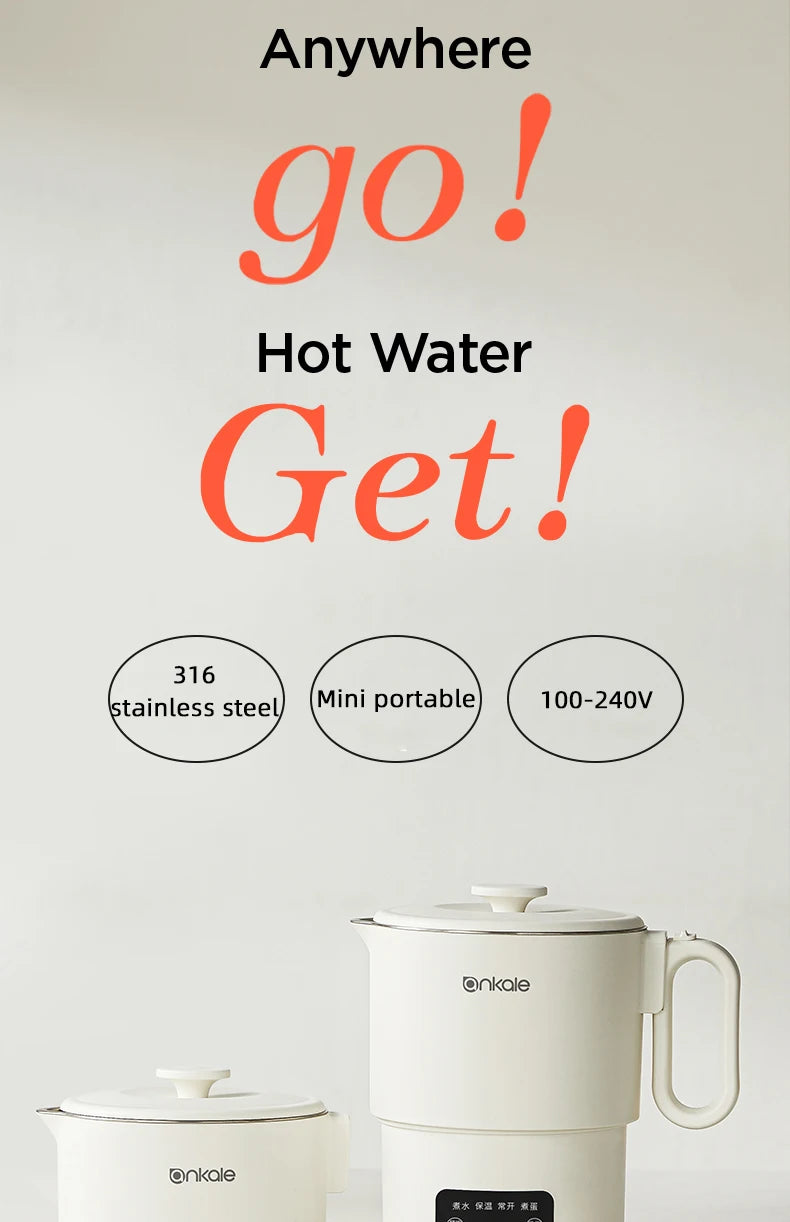800ML Split-Type Foldable Electric Kettle Portable Travel Heating Cup with Adjustable Temperature 100V-240V Cooking Pot