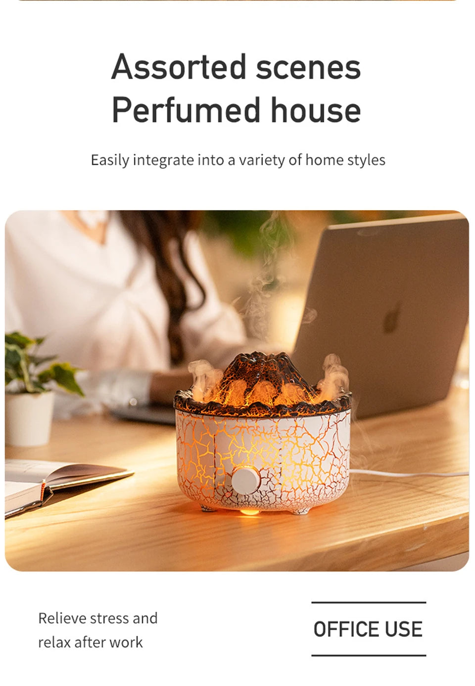 Volcano Aromatherapy Diffuser Smoke Ring Ultrasonic Air Humidifier with Flame Lamp Remote Control Essential Oil Aroma Diffuser