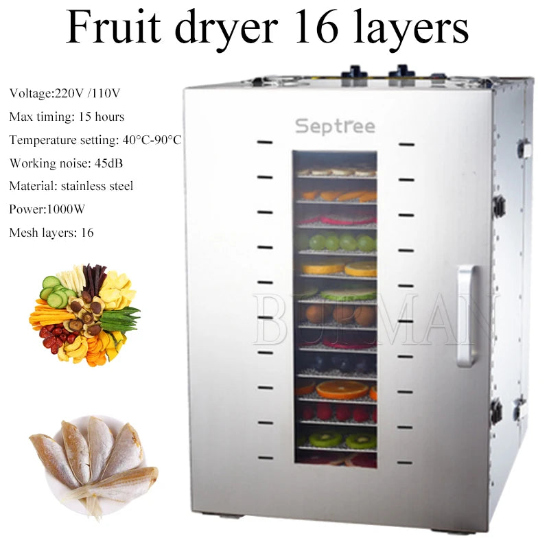Large Household Food Fruit  Dryer High Capacity 16 Layers Dried Frame Low Noise