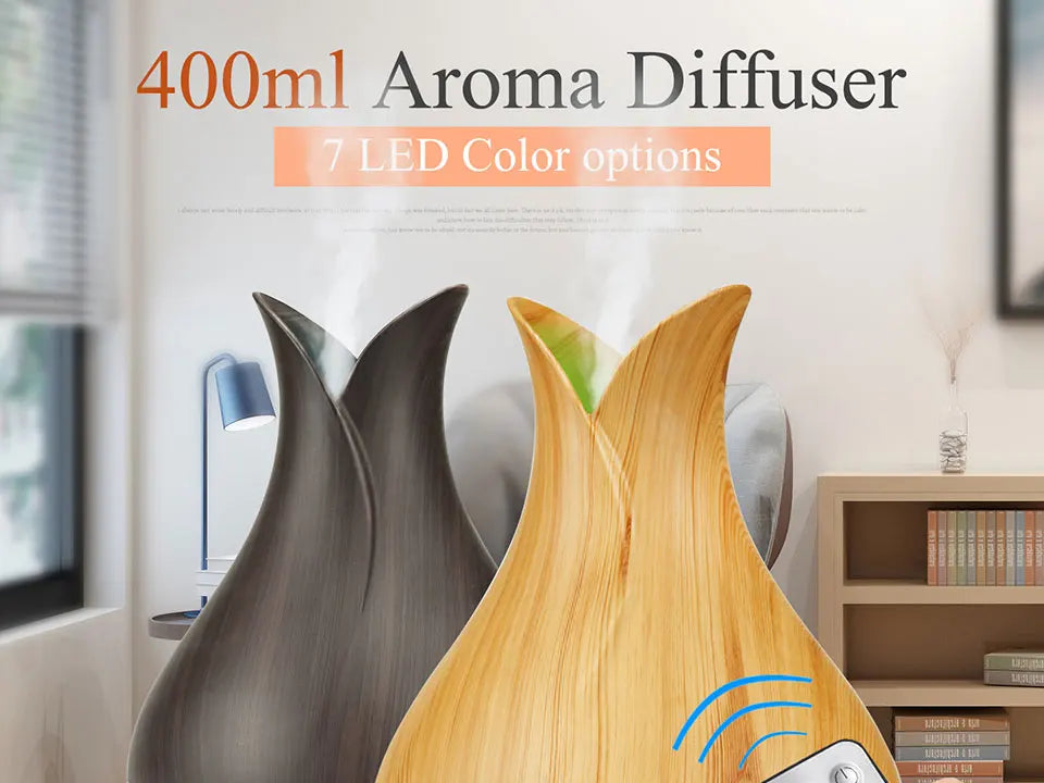 Electric Air Humidifier Remote Control Diffuser Aroma Humidifier Oil Diffuser Ultrasonic Wood Grain Mist Maker 7Color LED Light