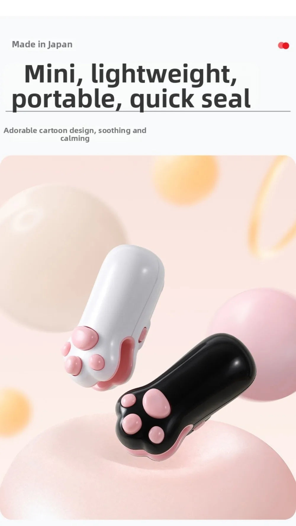 Mini Cat Paw Snack Bag Sealer Type-C Charging Built-in Cutter Food Bag Sealer Magnetic Back Heat Sealing Mini Sealing Machine