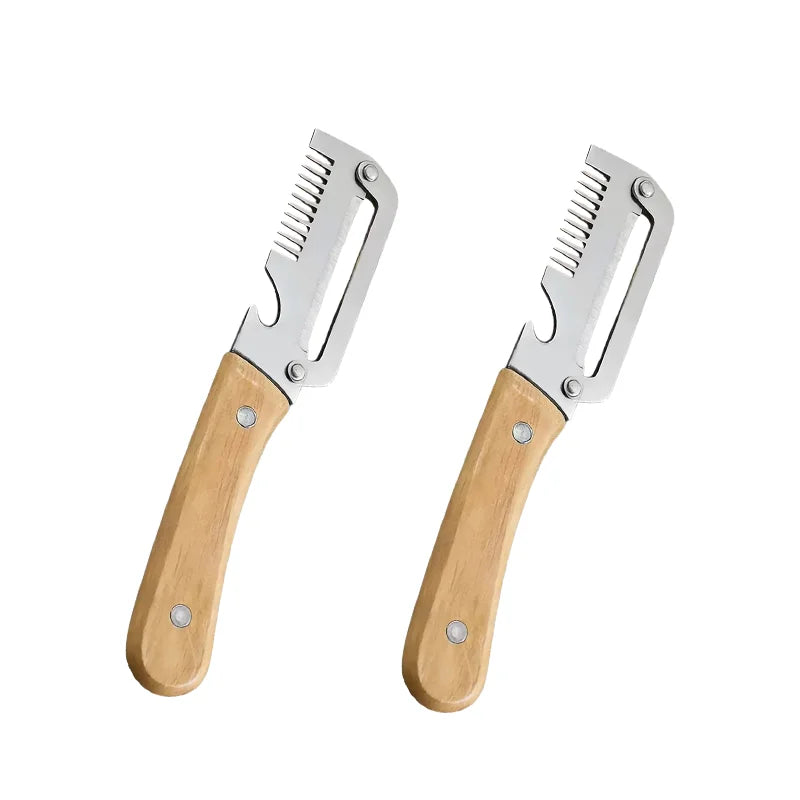 2-in-1 Stainless Steel Peeler Multi-Functional Serrated Vegetable Slicer Fruit Peeling Slicing Wooden Handle New Kitchen Knife