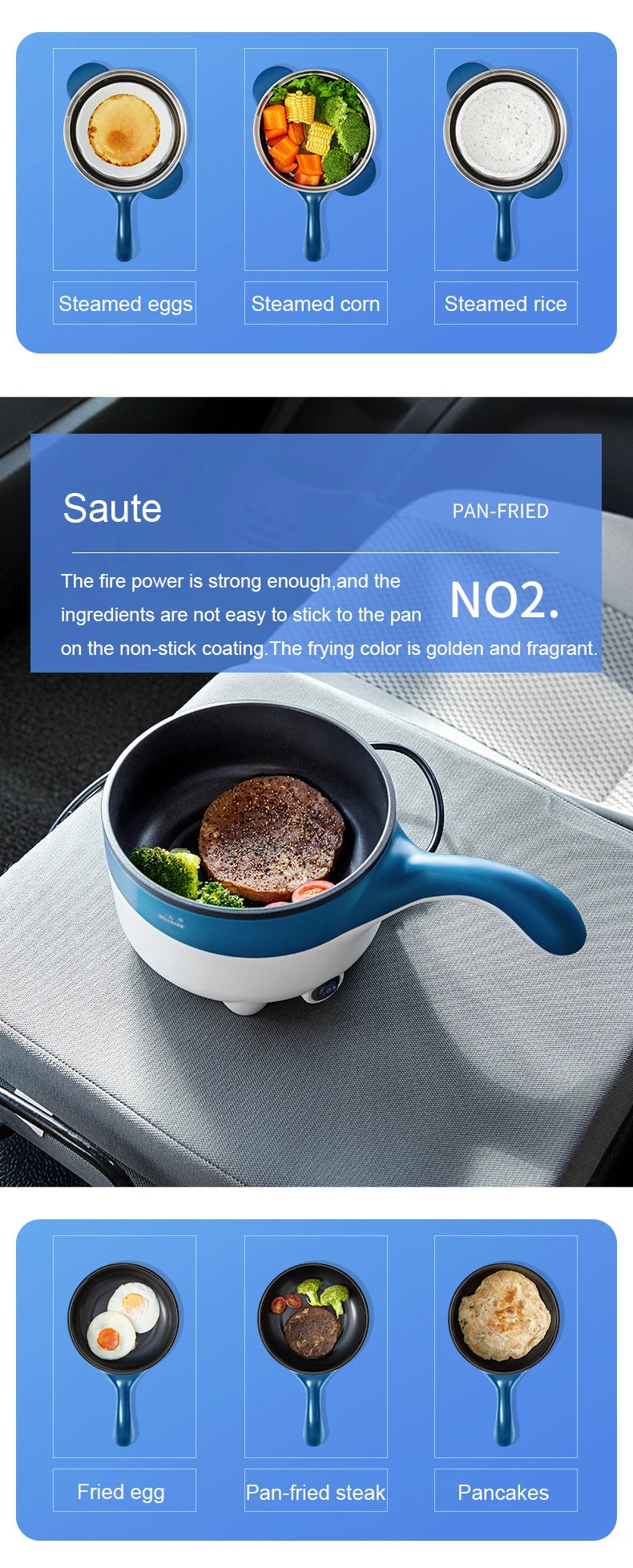 2L Portable Car Electric Hot Pot,12V/24V Multifunction Double‑Layer Cooking Pan, Travel Soup Rice Cooker Steamer for Car & Truck