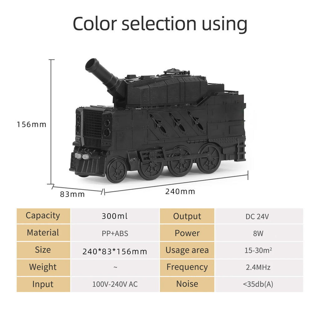 Mini Tank Shape Aromatherapy Diffuser Desktop Essential Oils Difusor Smoke Ring Spray Ultrasonic Air Humidifier with LED Lamp