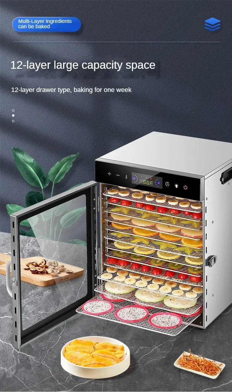 6/8/12/18 Layers Home Fruit Air Dryer Vegetable Snacks Meat Medicinal Materials Fruit Smart and Commercial Food Dehydrator