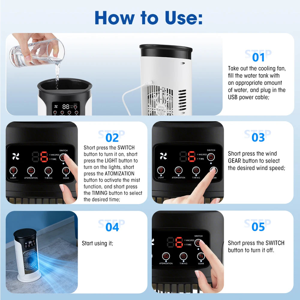 USB Mini Portable Air Conditioner Cooler Fan Water Cooling Air Conditioning for Home Office - Compact Air Cooler