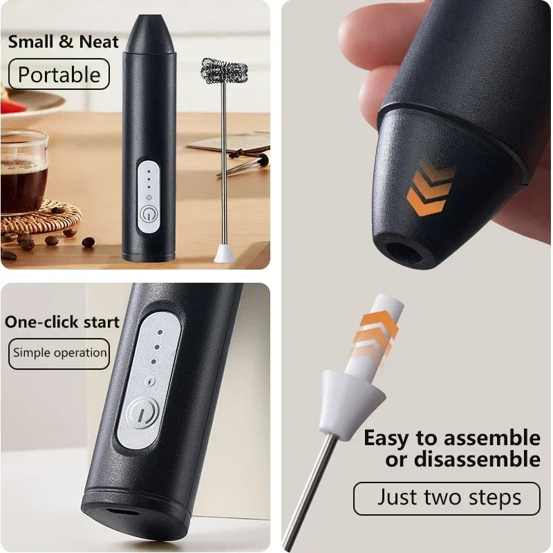 Cordless Electric Milk Frother, USB Mini Blender 3 Speeds Handheld Milk Foamer for Coffee, Cappuccino Foam Maker Whisk
