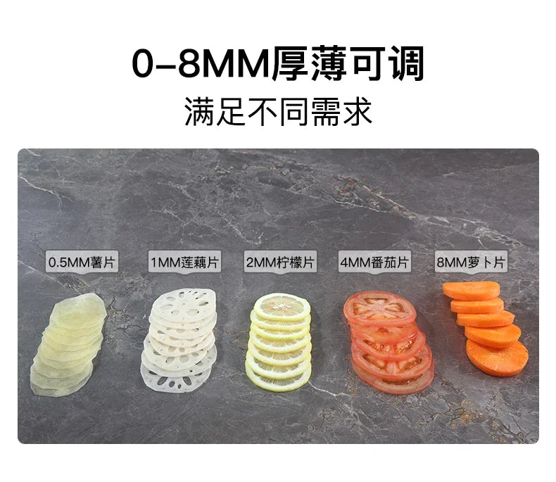 Commercial stainless steel electric slicer for cutting garlic and lemon slices, fruit slices and thin slices