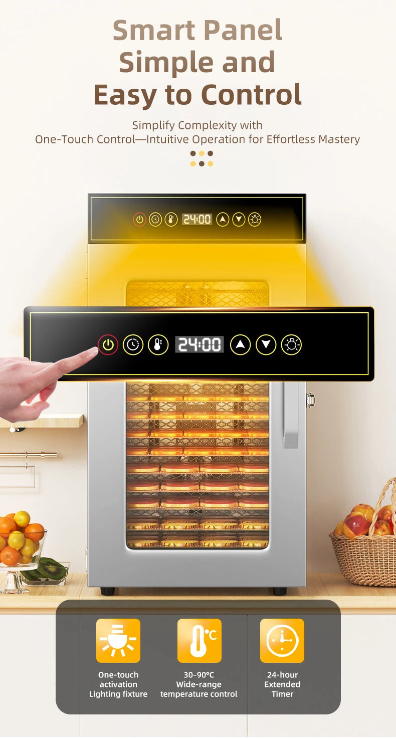 DIVEDEER 6-18 Layer Stainless Steel Food Dehydrator with Adjustable Temperature Control (30~90°C) for Fruits Vegetables Meat