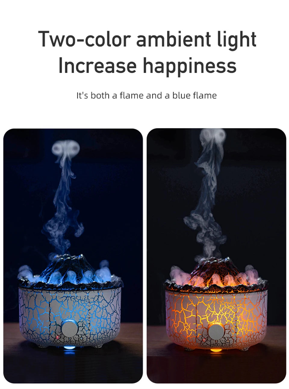 Volcano Aromatherapy Diffuser Smoke Ring Ultrasonic Air Humidifier with Flame Lamp Remote Control Essential Oil Aroma Diffuser