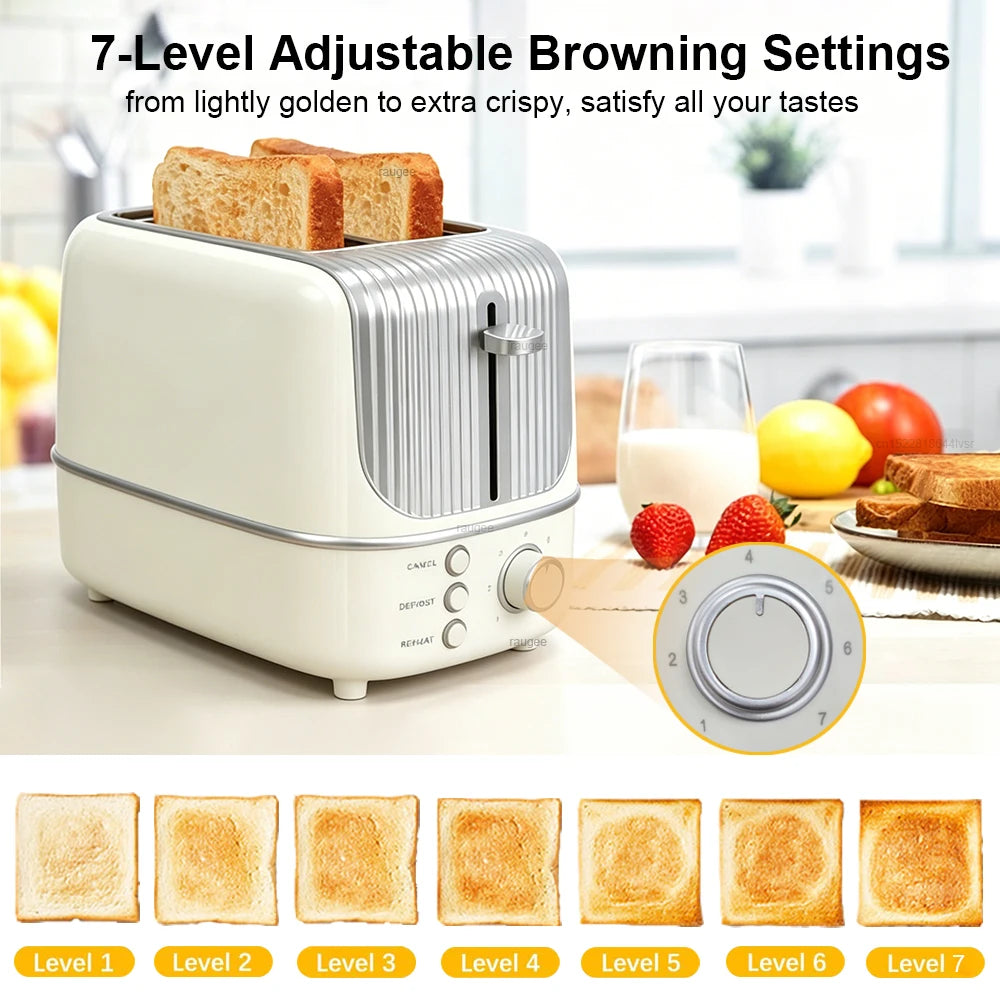 2-Slot Toaster 7 Browning Levels Home Extra Wide Slot Toaster with Reheat, Defrost and Cancel Includes a Detachable Crumb Tray