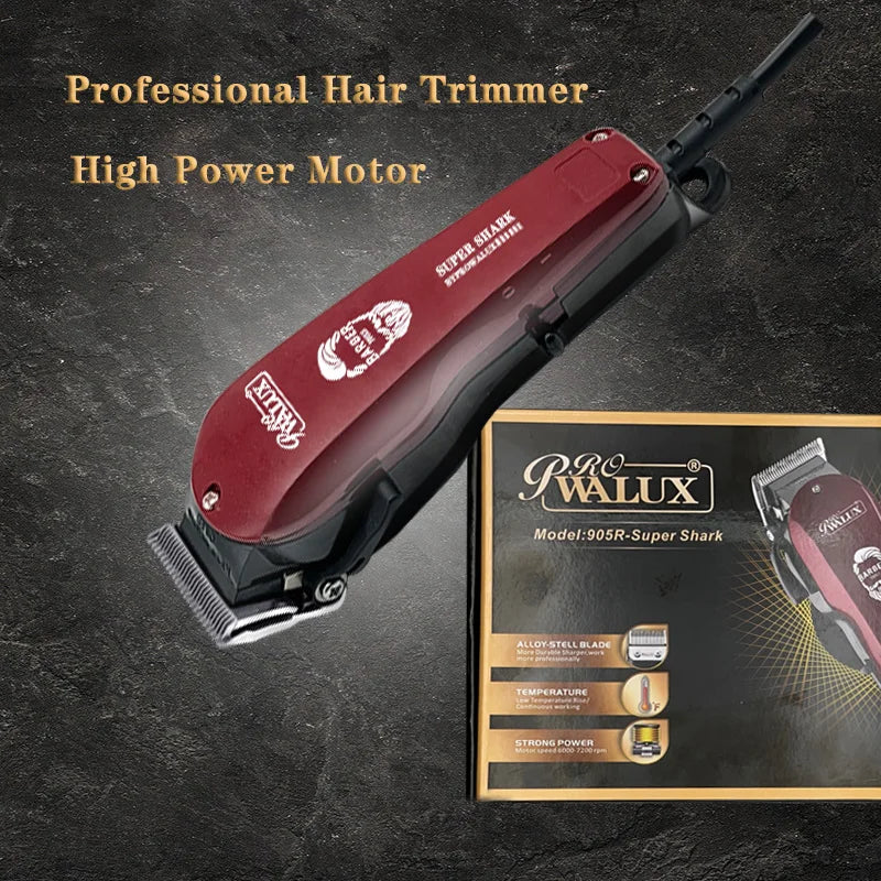 WALUX Professional Barber AC Hair Clipper 10W Powerful Trimmer Home Man Quiet Shaver 2M Cable Hair Cutting Machine 8 Guard Combs
