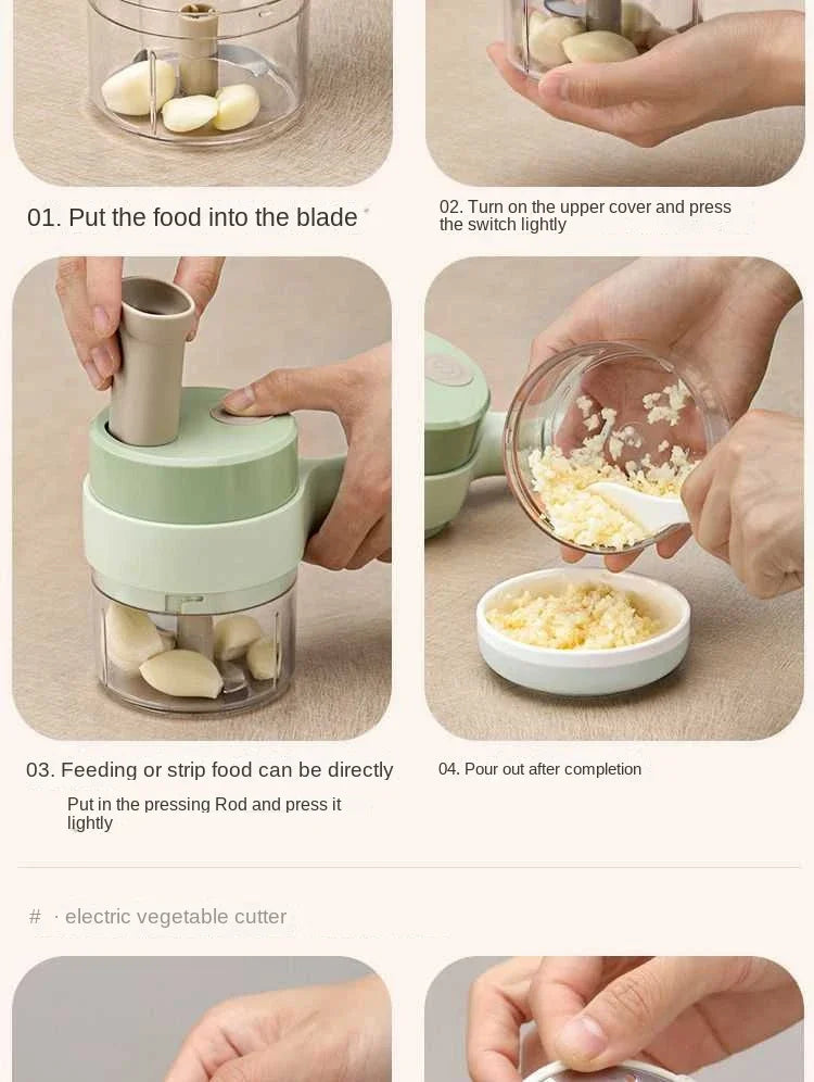 4 in 1 Handheld Electric Vegetable Cutter Set Kitchen Tools For Garlic Pepper Chili Onion Celery Ginger Meat With Brush