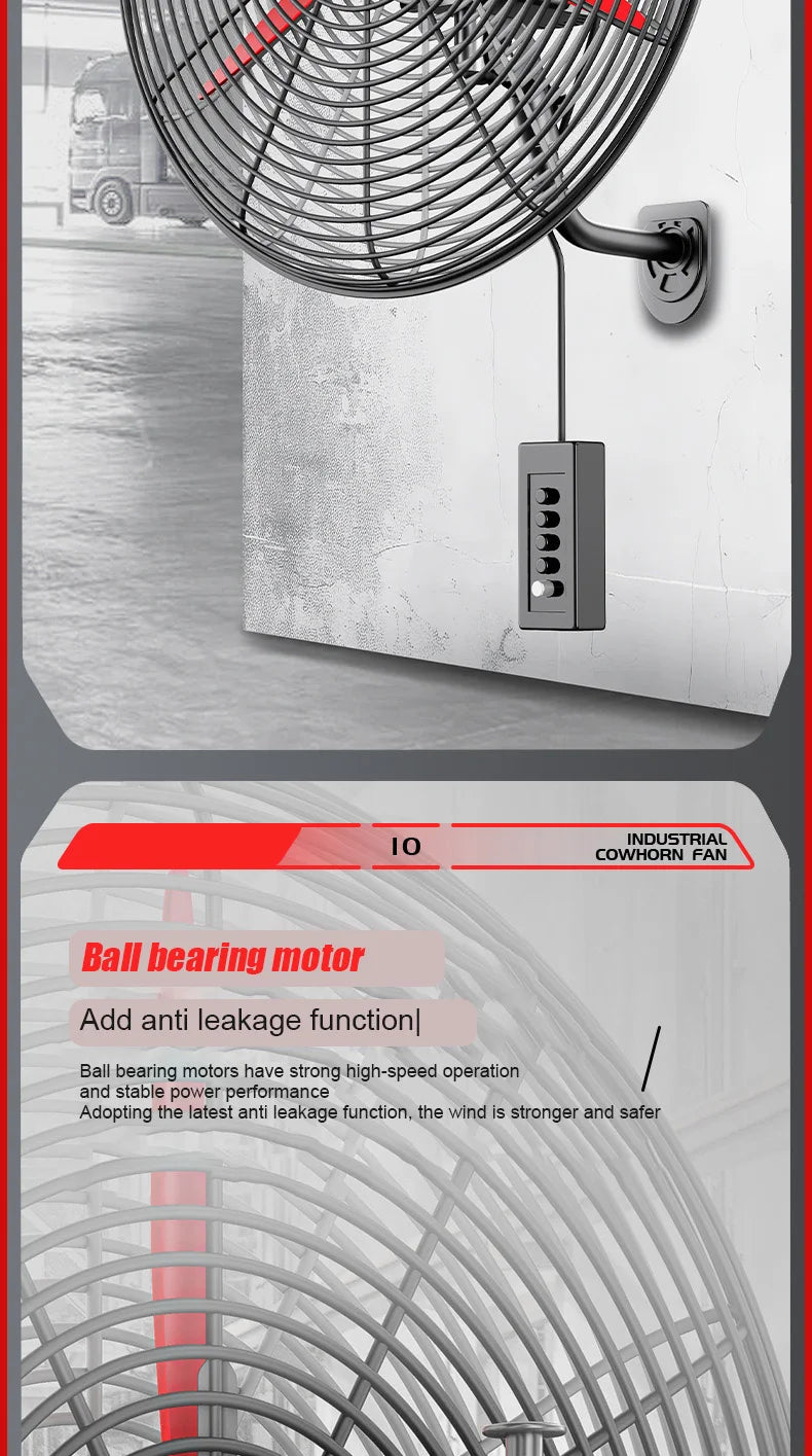 High Power Industrial Wall Mounted Fan Wire Control Adjustable Wind Power Shaking Head Horn Metal Blade Commercial Wall Fan