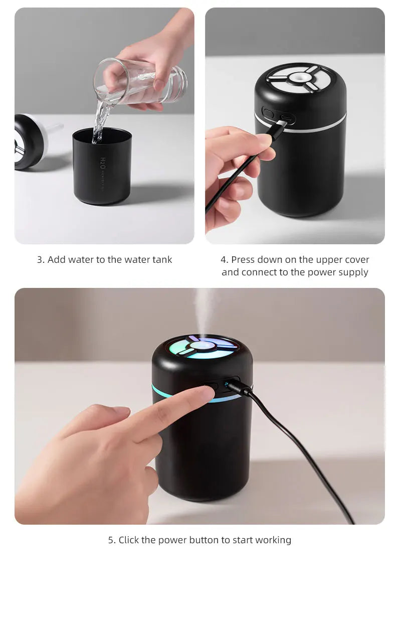 New Portable Colorful Mini Humidifier for Car Home USB Mini Air Humidifier with LED Night Light Silent Ultrasonic Humidifier