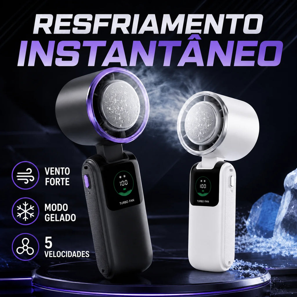 Ice Cooling Portable Neck Fan, 5-Speed Turbo Wind Foldable Hands Free Cooler, 4000mAh 9H Battery Travel Outdoor