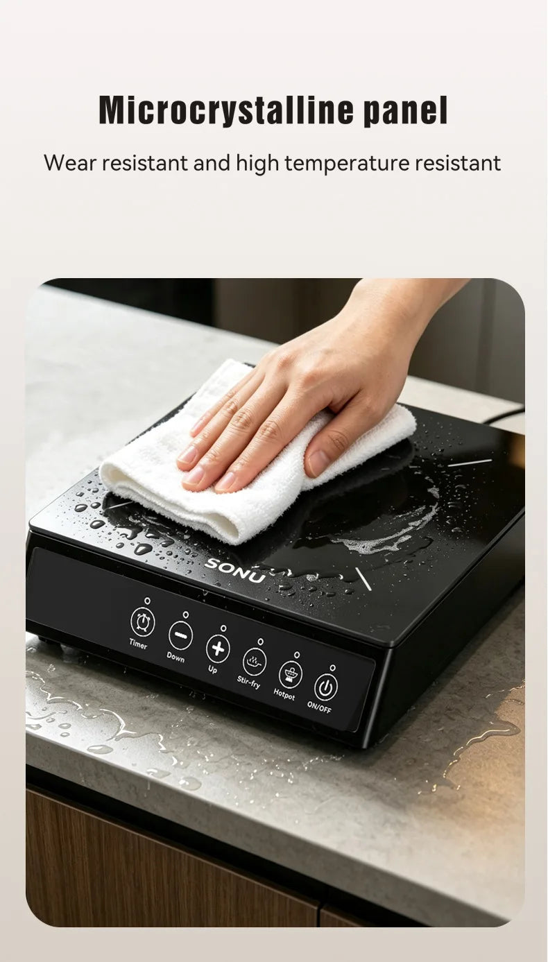 2200W Portable Electric Magnetic Induction Cooker Touch Panel Waterproof Hotpot Heating Stove Touchpad Cooktop Stir Fry Dish Coo