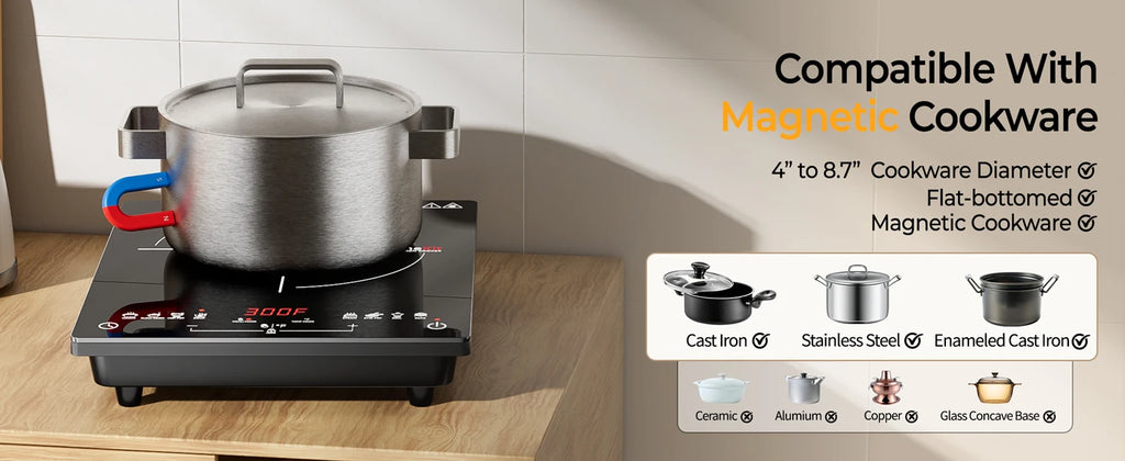 Multifunction Induction Cooker Ceramic 1200W-1800W Portable Electric Cooktop Preset Temperature Stir-Fry Timer Preset Child Lock