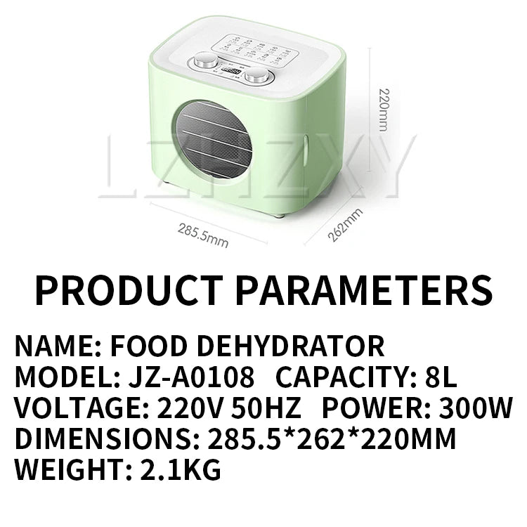 300W Food Dehydrator with Adjustable Temperature Multi-Tier Home Fruit Dehydrator for Snacks and Cured Meats 8L
