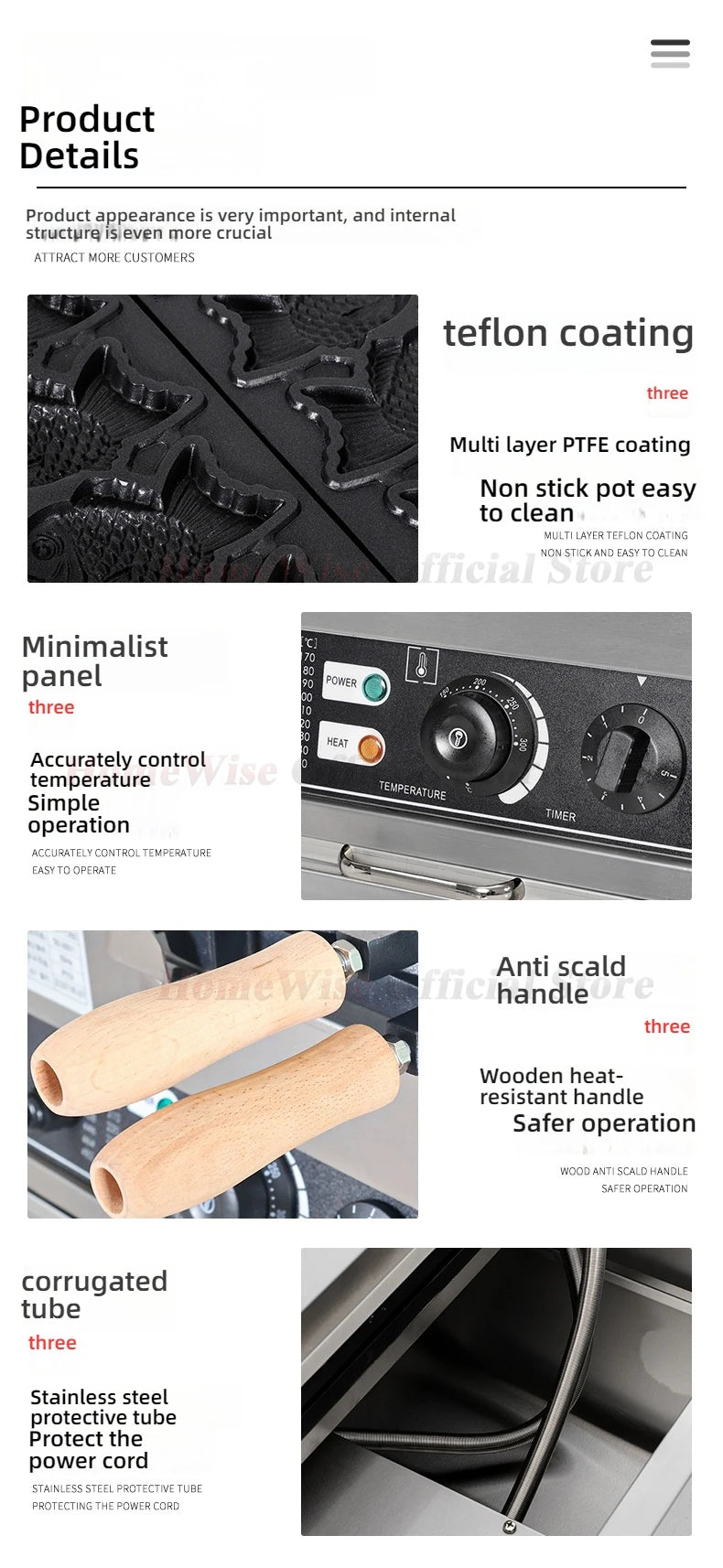 HomeWise Taiyaki Maker Fish Waffle Machine Fish Cake Baking Machine 6 Pcs Fish Ice Cream Waffle Maker 3000W Non-stick Pan