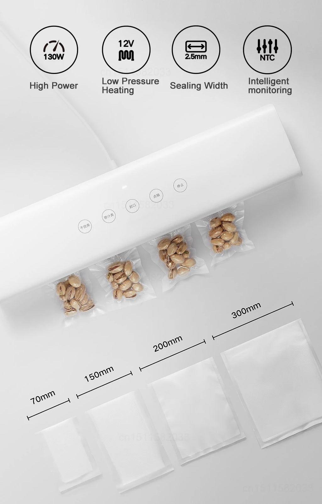 MIJIA Vacuum Sealer Machine,70Kpa Food Vacuum Sealer Machine Preservation Dry/Moist Modes,220V With Free 10pcs Vacuum Bag