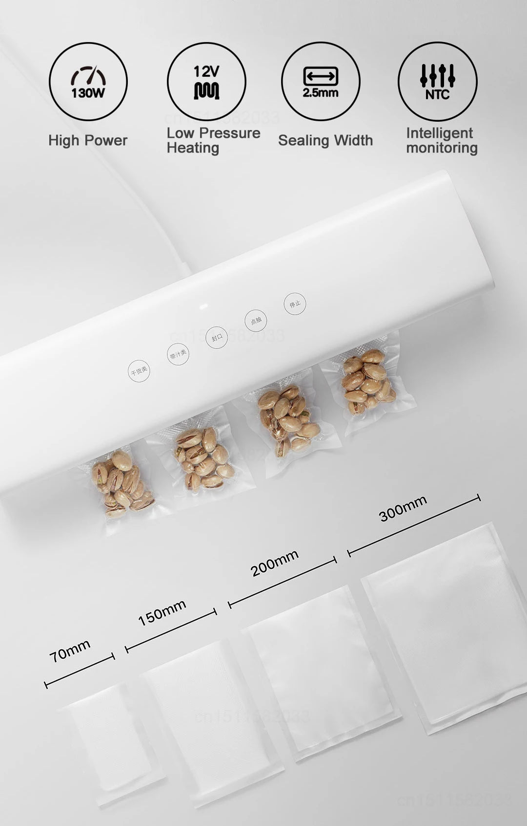 MIJIA Vacuum Sealer Machine,70Kpa Food Vacuum Sealer Machine Preservation Dry/Moist Modes,220V With Free 10pcs Vacuum Bag