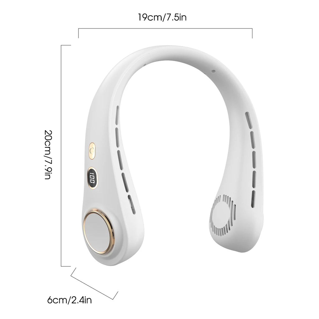 1500mAh 5 Speeds Bladeless Neck Fan Hands Free Portable Rechargeable Cooling Strong Airflow Ultra Quiet for Travel Outdoor