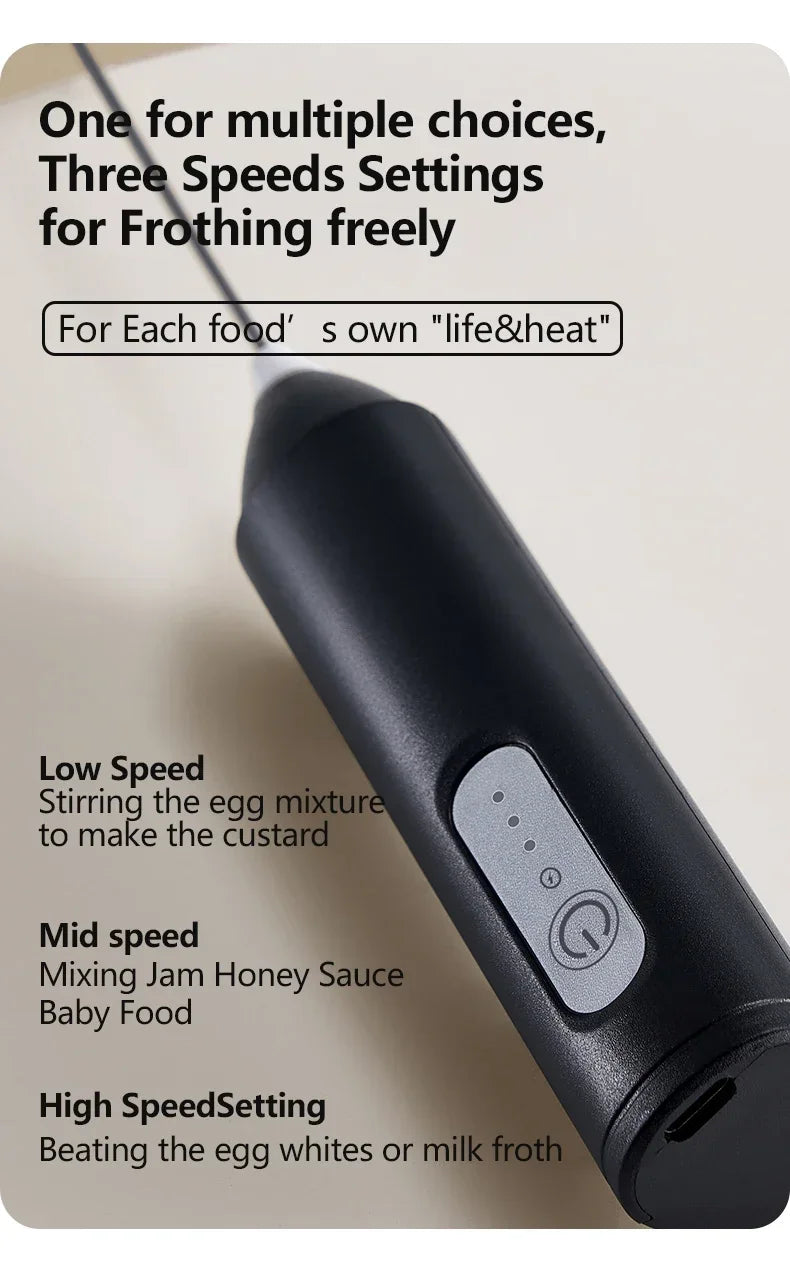 Cordless Electric Milk Frother, USB Mini Blender 3 Speeds Handheld Milk Foamer for Coffee, Cappuccino Foam Maker Whisk