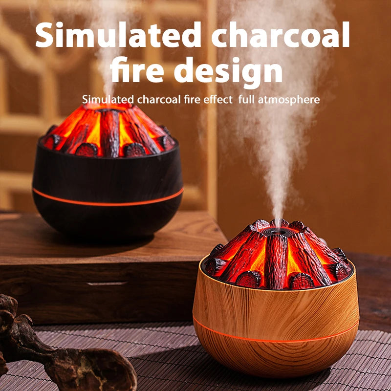 2026 Simulation Flame Cool Mist Humidifier 300ml Ultrasonic w/ Night Light, Silent Desktop for Bedroom Office Home