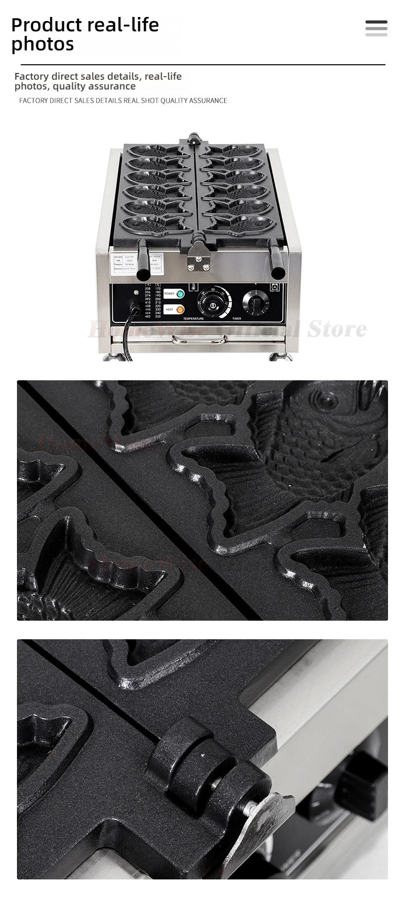 HomeWise Taiyaki Maker Fish Waffle Machine Fish Cake Baking Machine 6 Pcs Fish Ice Cream Waffle Maker 3000W Non-stick Pan