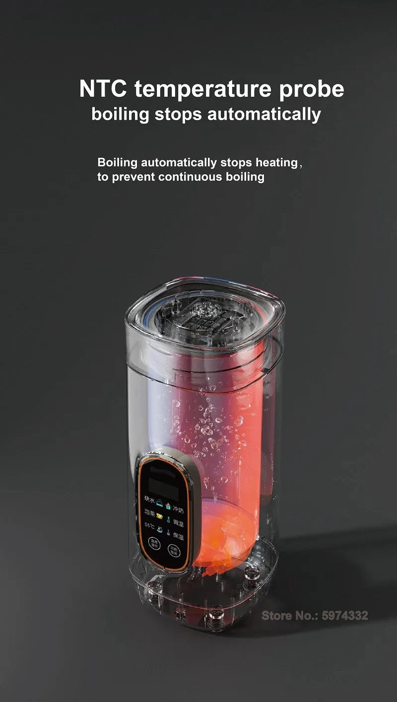 650ml Electric Kettle Portable Travel Boiled Water Pot Heating Cup Office Temperature Control Teapot Auto Keep Warm Cup 400W