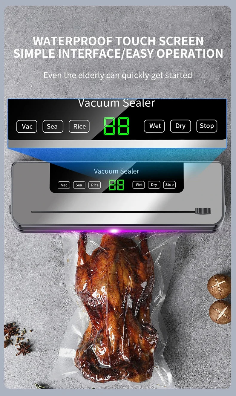 Vacuum Sealer Machine 139KPa Strong Suction Dry Moist Mode Automatic Food Sealer with Digital Timer, Built-in Cutter